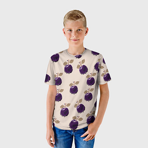 Детская футболка Слива с листьями - пиксель арт / 3D-принт – фото 3