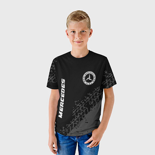 Детская футболка Mercedes speed на темном фоне со следами шин: надп / 3D-принт – фото 3