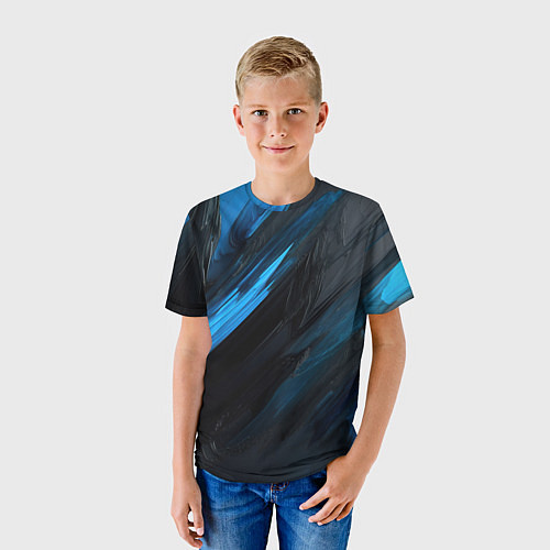Детская футболка Синяя краска на черном фоне / 3D-принт – фото 3