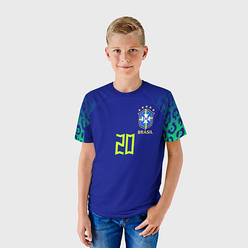 Детская футболка Винисиус Жуниор ЧМ 2022 сборная Бразилии гостевая / 3D-принт – фото 3
