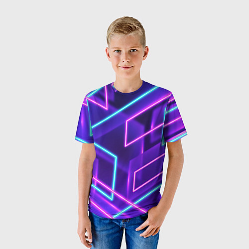 Детская футболка Светящиеся разноцветные полосы / 3D-принт – фото 3