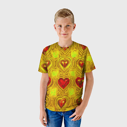Детская футболка Узор рубиновые сердца / 3D-принт – фото 3
