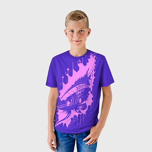 Детская футболка Абстрактная розовая рыба и чернильные пятна / 3D-принт – фото 3