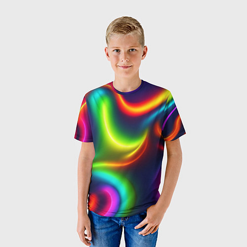Детская футболка Неоновые радужные разводы / 3D-принт – фото 3