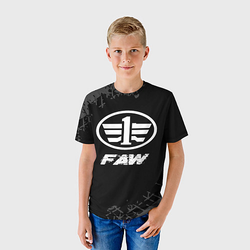 Детская футболка FAW speed на темном фоне со следами шин / 3D-принт – фото 3