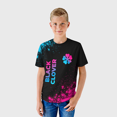 Детская футболка Black Clover - neon gradient: надпись, символ / 3D-принт – фото 3
