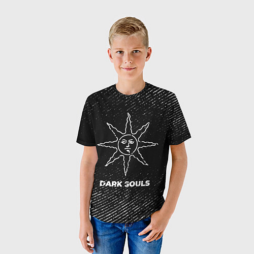 Детская футболка Dark Souls с потертостями на темном фоне / 3D-принт – фото 3