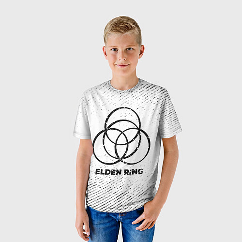 Детская футболка Elden Ring с потертостями на светлом фоне / 3D-принт – фото 3