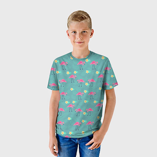 Детская футболка Летний паттерн с фламинго / 3D-принт – фото 3