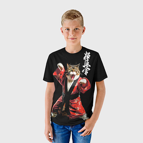 Детская футболка Кот каратист: черный пояс / 3D-принт – фото 3