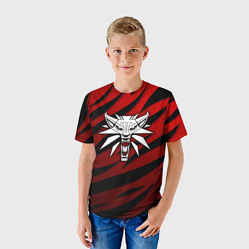 Детская футболка Ведьмак - школа волка - красный / 3D-принт – фото 3