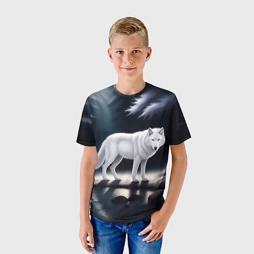 Детская футболка Белый волк в лесу / 3D-принт – фото 3
