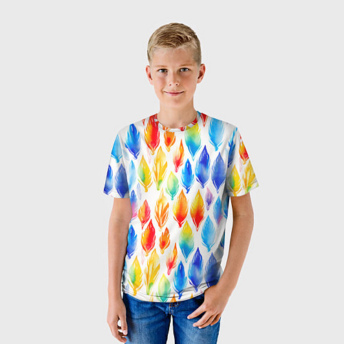 Детская футболка Желто-красно-синие перья тай-дай: паттерн / 3D-принт – фото 3