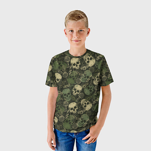 Детская футболка Камуфляж с черепами и грибами / 3D-принт – фото 3