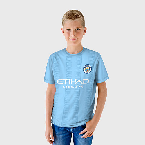 Детская футболка Эрлинг Холанд Манчестер Сити форма 2324 домашняя / 3D-принт – фото 3