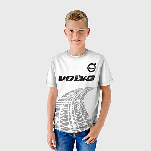 Детская футболка Volvo speed на светлом фоне со следами шин: символ / 3D-принт – фото 3