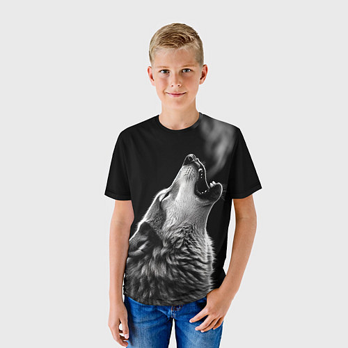 Детская футболка Воющий волк в ночи / 3D-принт – фото 3