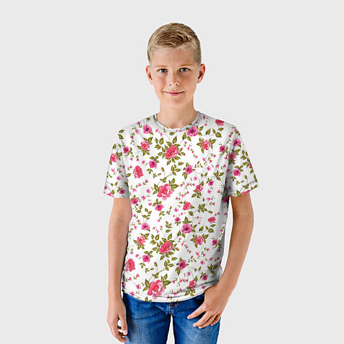 Детская футболка Розовые цветы на белом фоне / 3D-принт – фото 3