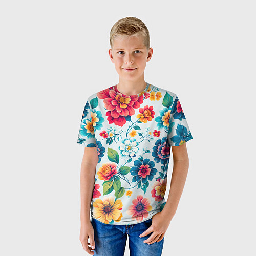 Детская футболка Цветочный узор красивый / 3D-принт – фото 3