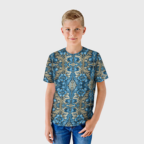 Детская футболка Сине-золотой цветочный узор / 3D-принт – фото 3