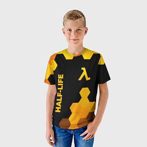 Детская футболка Half-Life - gold gradient: надпись, символ / 3D-принт – фото 3