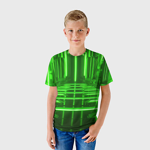 Детская футболка Зеленые световые объекты / 3D-принт – фото 3