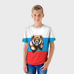 Футболка детская Российский флаг и медведь, цвет: 3D-принт — фото 2