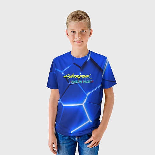 Детская футболка Киберпанк призрачная свобода синий неон / 3D-принт – фото 3