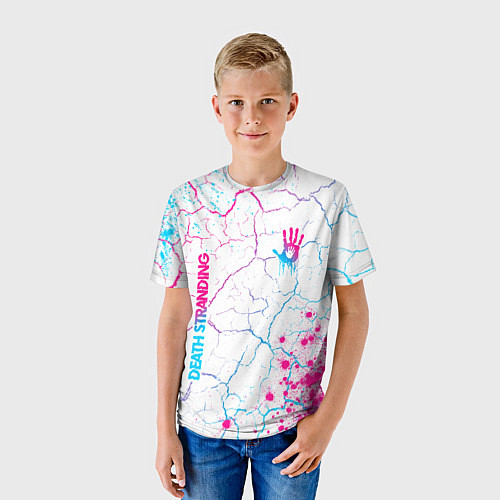 Детская футболка Death Stranding neon gradient style: надпись, симв / 3D-принт – фото 3