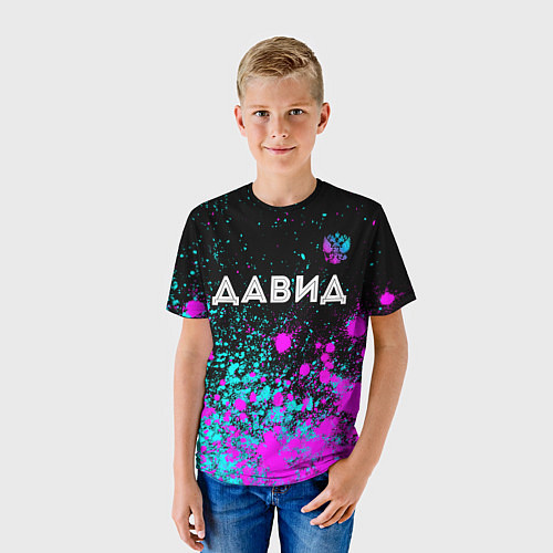 Детская футболка Давид и неоновый герб России: символ сверху / 3D-принт – фото 3