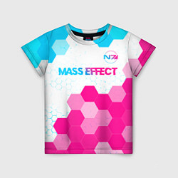 Футболка детская Mass Effect neon gradient style: символ сверху, цвет: 3D-принт