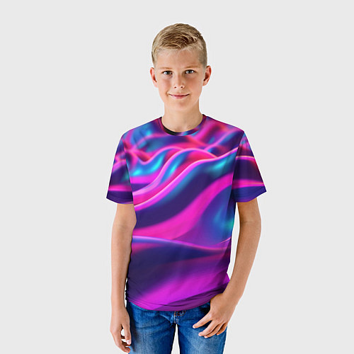 Детская футболка Фиолетовые неоновые волны / 3D-принт – фото 3