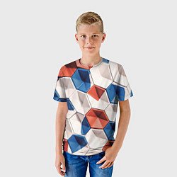 Футболка детская Белые синие красные плитки, цвет: 3D-принт — фото 2