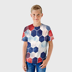 Футболка детская Плиты белые синие красные, цвет: 3D-принт — фото 2
