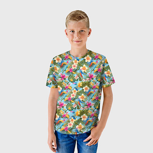 Детская футболка Разноцветные цветочки гавайские / 3D-принт – фото 3