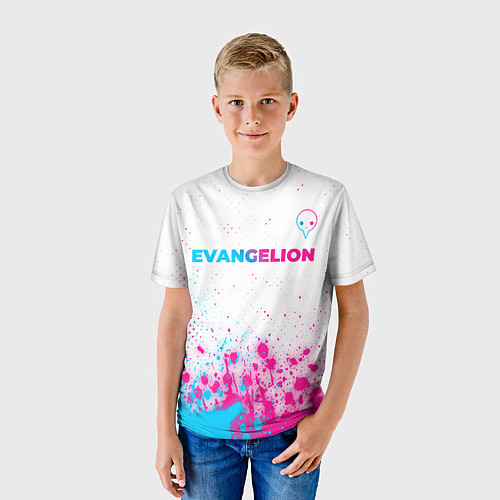 Детская футболка Evangelion neon gradient style: символ сверху / 3D-принт – фото 3