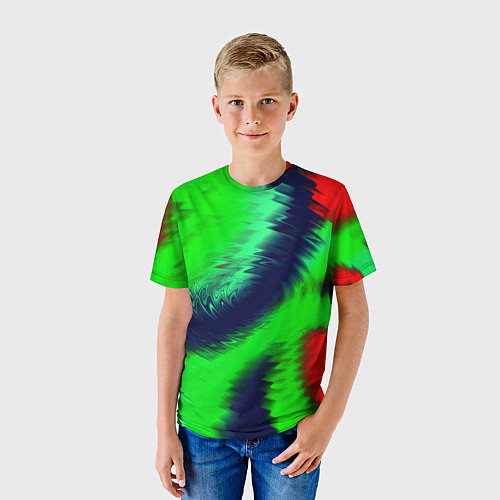 Детская футболка Красно-зеленый абстрактный узор / 3D-принт – фото 3