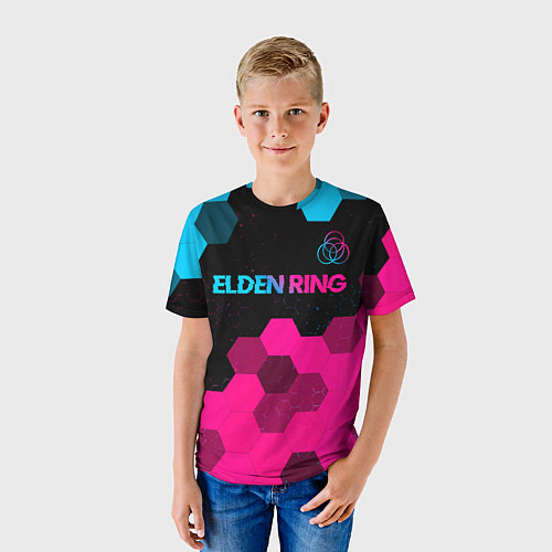 Детская футболка Elden Ring - neon gradient: символ сверху / 3D-принт – фото 3