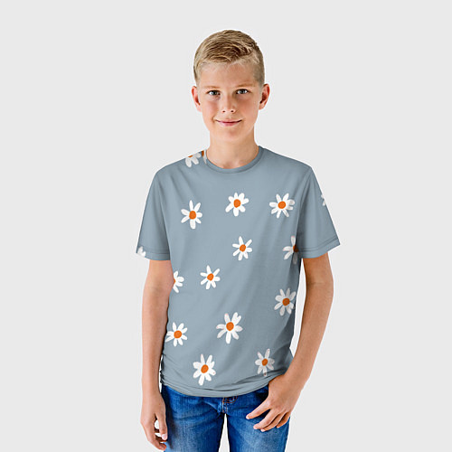 Детская футболка Ромашки на серо-голубом / 3D-принт – фото 3