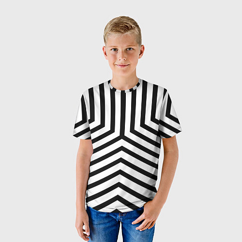 Детская футболка Черно-белые полосы в узоре / 3D-принт – фото 3