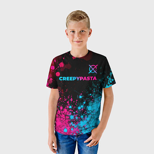 Детская футболка CreepyPasta - neon gradient: символ сверху / 3D-принт – фото 3