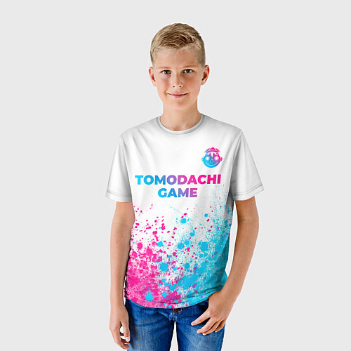 Детская футболка Tomodachi Game neon gradient style: символ сверху / 3D-принт – фото 3