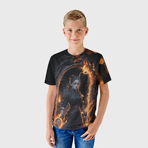 Детская футболка Готическая девушка с двумя косами огненная магия / 3D-принт – фото 3