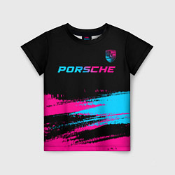 Футболка детская Porsche - neon gradient: символ сверху, цвет: 3D-принт