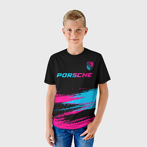 Детская футболка Porsche - neon gradient: символ сверху / 3D-принт – фото 3
