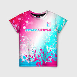 Футболка детская Attack on Titan neon gradient style: символ сверху, цвет: 3D-принт