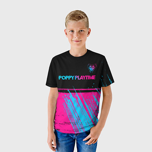 Детская футболка Poppy Playtime - neon gradient: символ сверху / 3D-принт – фото 3