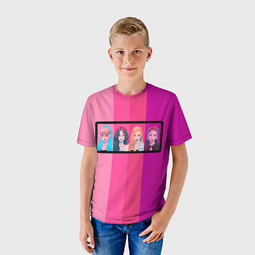 Детская футболка Группа Black pink на фоне оттенков розового / 3D-принт – фото 3