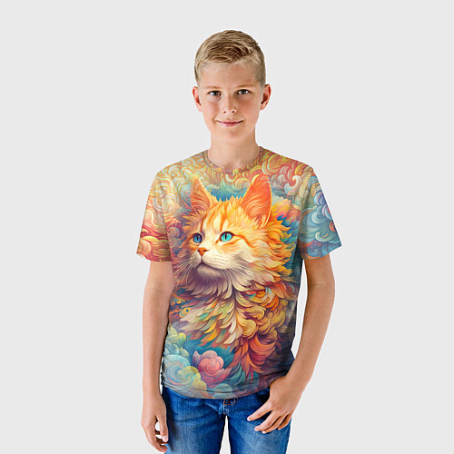 Детская футболка Рыжий кот в цветных облаках / 3D-принт – фото 3