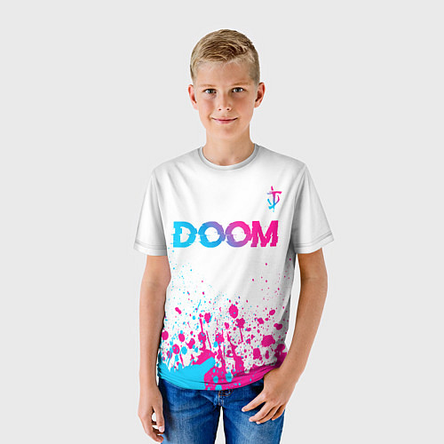 Детская футболка Doom neon gradient style: символ сверху / 3D-принт – фото 3